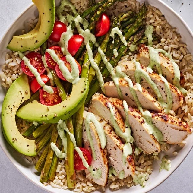 Colorful Goddess Bowls filled with fresh veggies, grains, and healthy toppings.